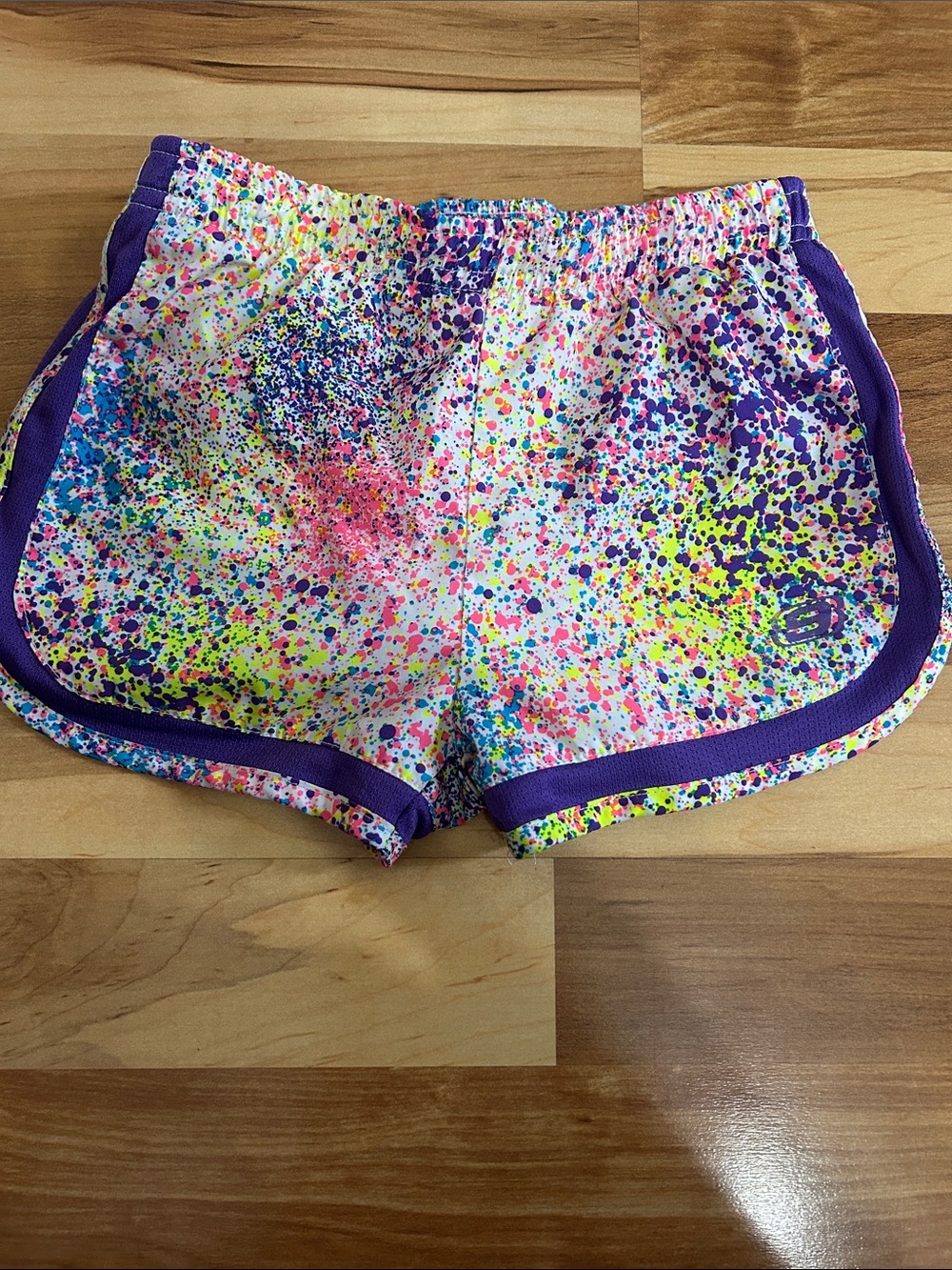 Skechers 5/6 Girls' Colorful Splatter Print Athletic Shorts with Purple Trim